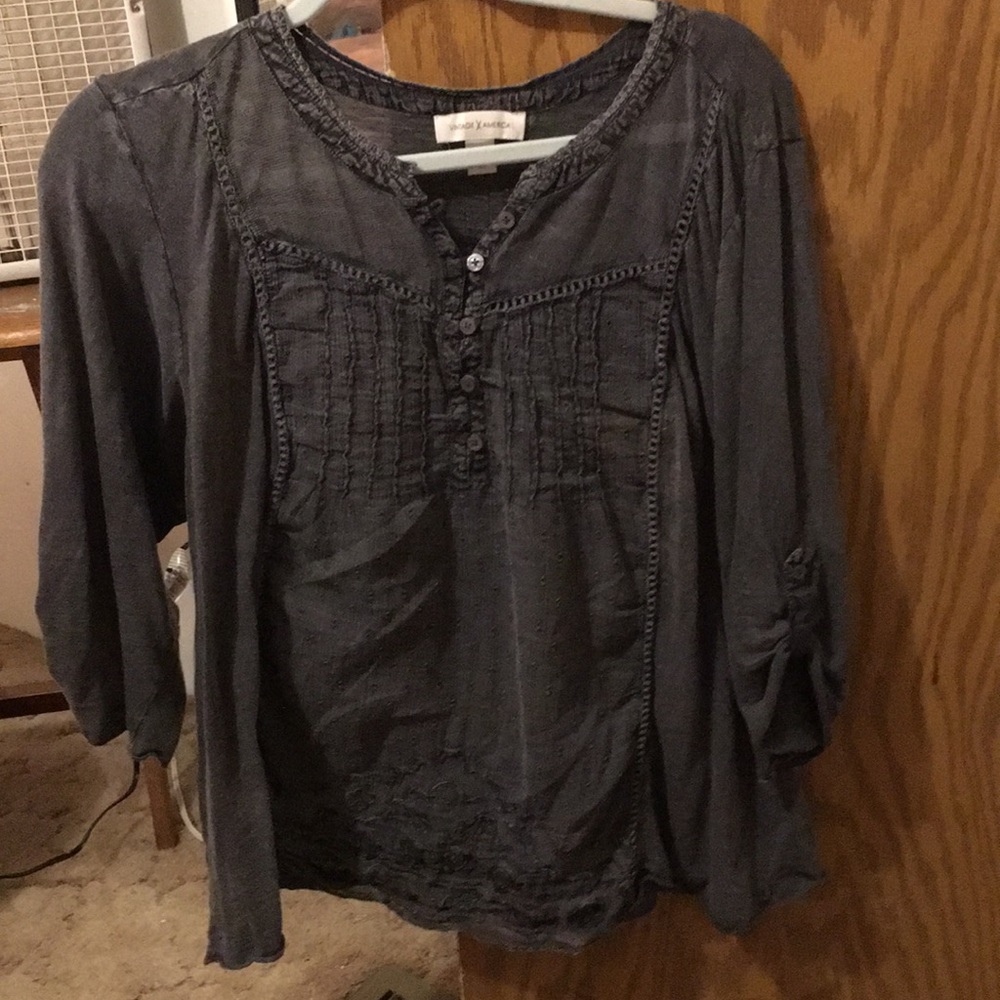3/4 slv grey/blk ish blouse